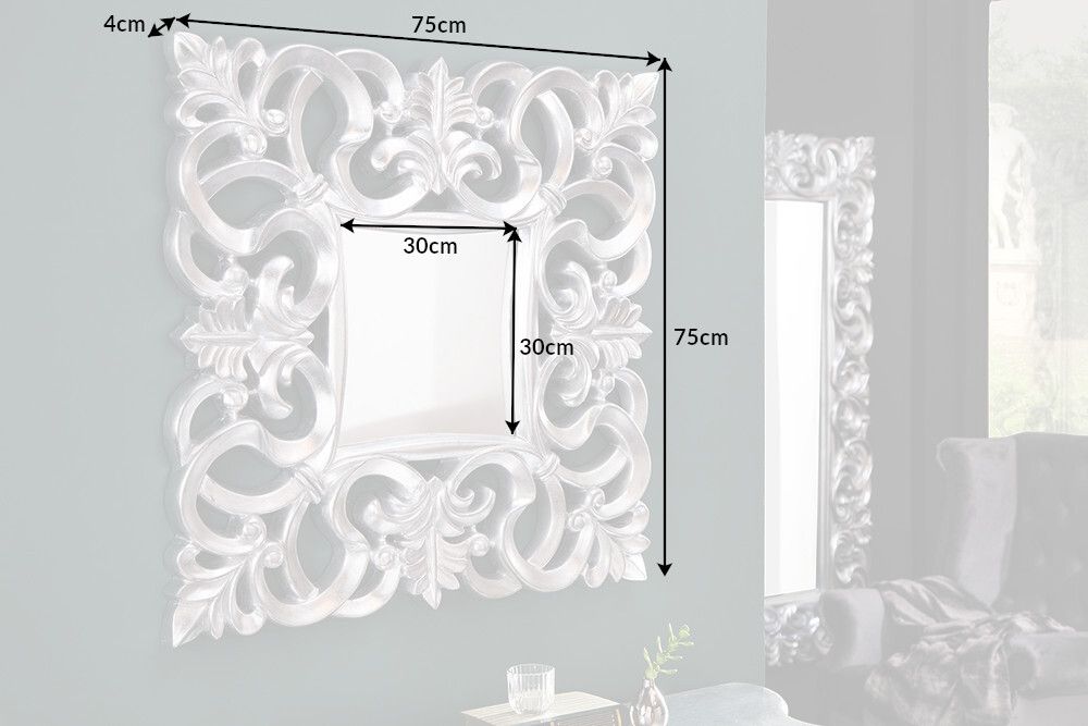 Eleganter Wandspiegel VENICE 75x75cm silber antik Barockstil
