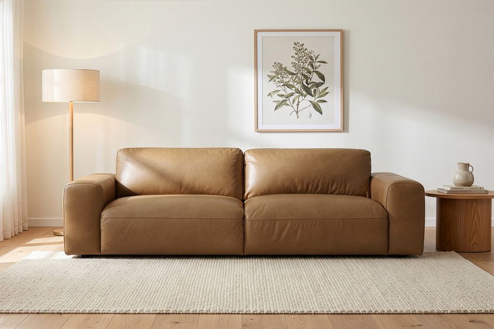 Echtleder Sofa BIG GEORGE 245cm cognac Taschenfederkern 3-Sitzer Couch