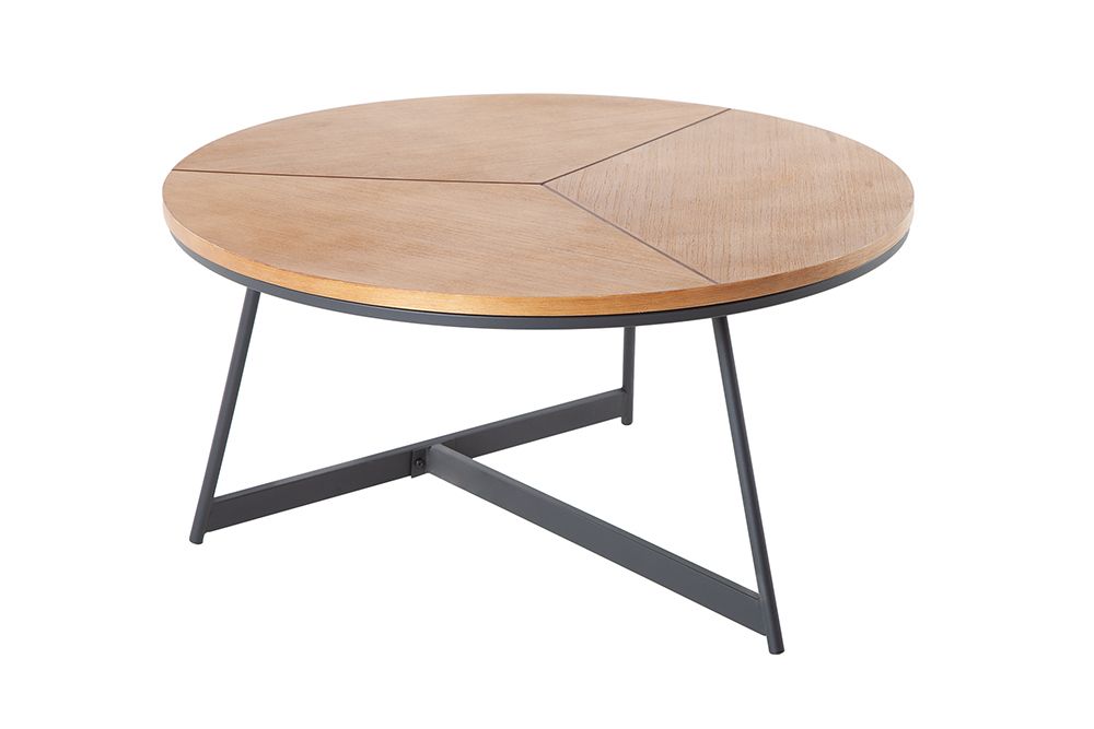 Runder Couchtisch OAK ELEGANCE 80cm Eiche Holz-Design schwarzes Metallgestell