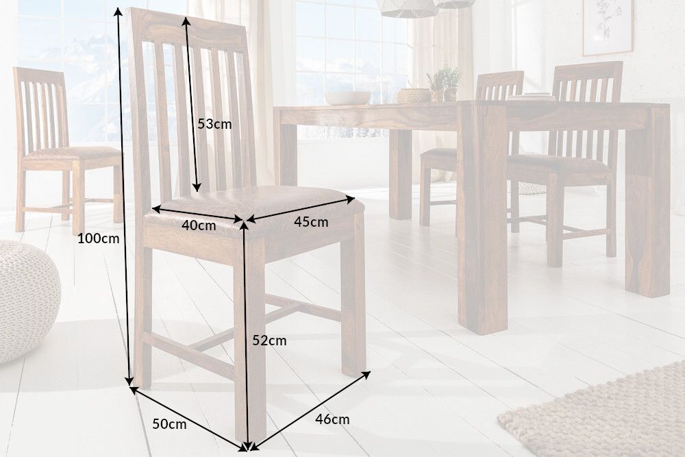 Massivholz Stuhl MAKASSAR braun Sheesham stone finish Esszimmerstuhl gepolstert