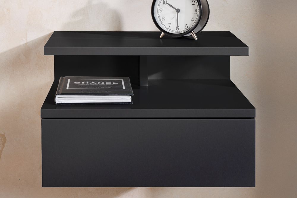 Hängender Nachttisch FLOATING 35cm schwarz Regal mit Schublade