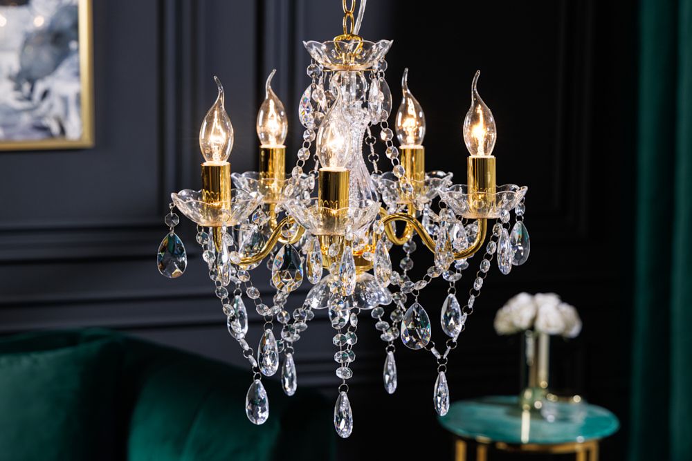 Design Kronleuchter DIAMONDS S 40cm gold Acryl 5-armig Barock Design