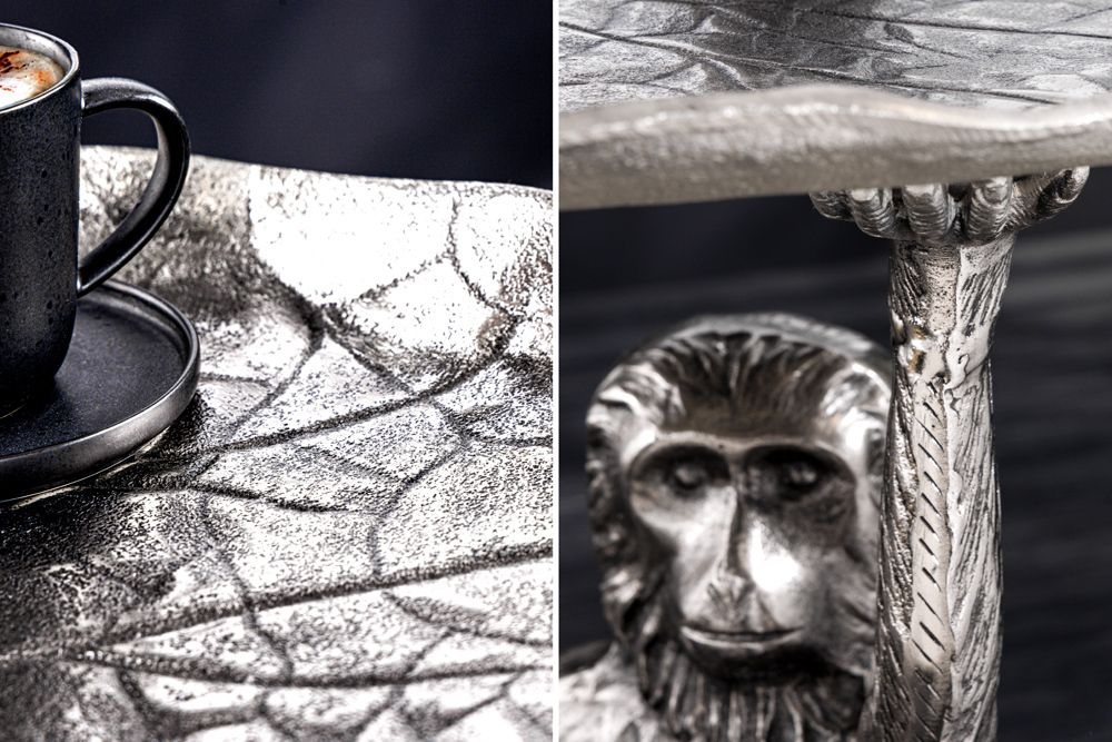 Design Beistelltisch WILDLIFE MONKEY 60cm silber Metall handmade