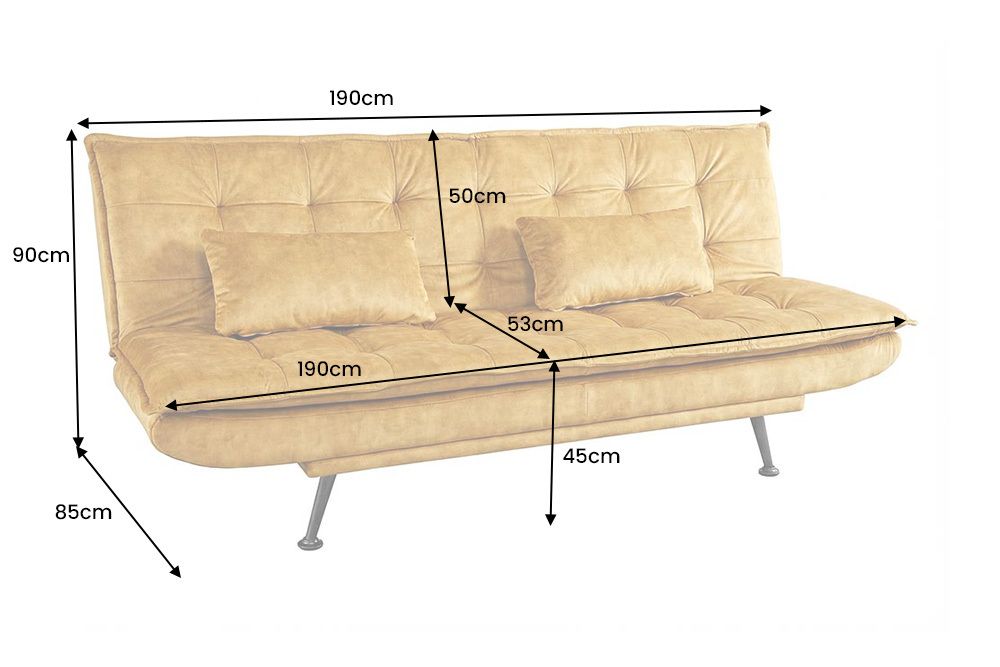 Schlafsofa JAZZ 190cm senfgelb Samt 3-Sitzer Couch