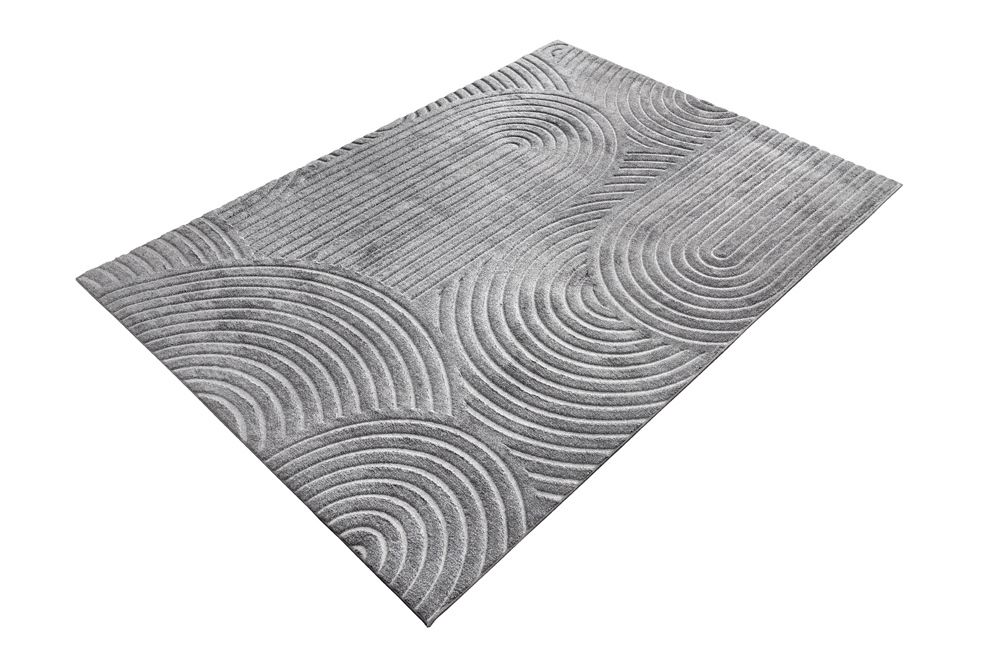 3D strukturierter Kurzflor Teppich ART DECO 230x160cm grau Hoch-Tief-Effekt