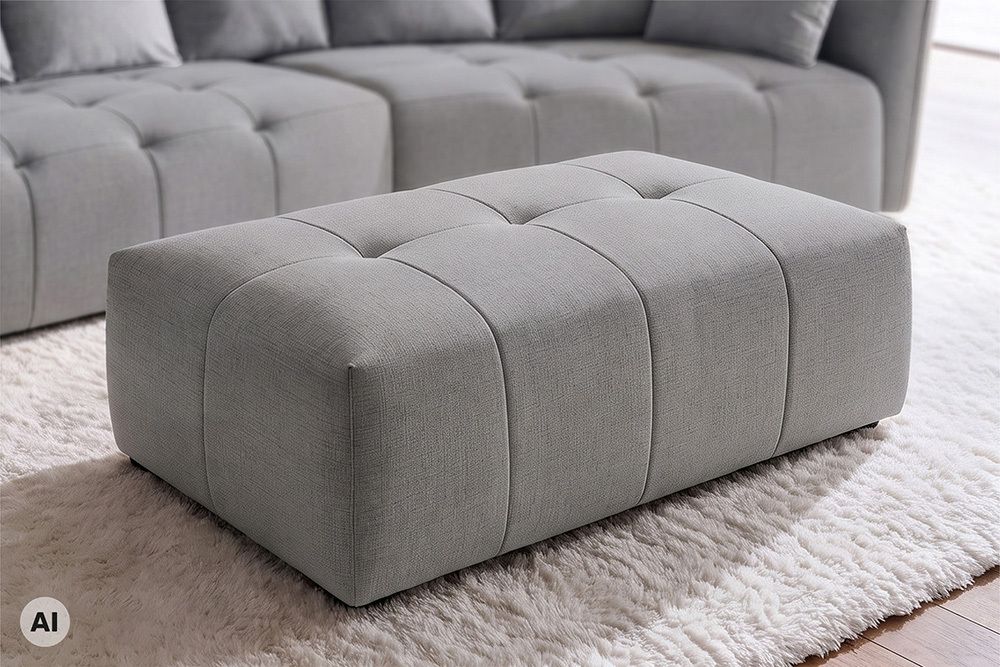 Moderner Hocker ROYAL 120cm grau Veloursstoff Federkern Sitzhocker