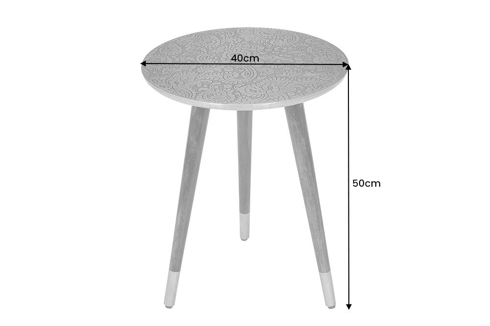 Design Beistelltisch ALCAZAR 50cm antik silber Metall Mangoholz Handarbeit rund