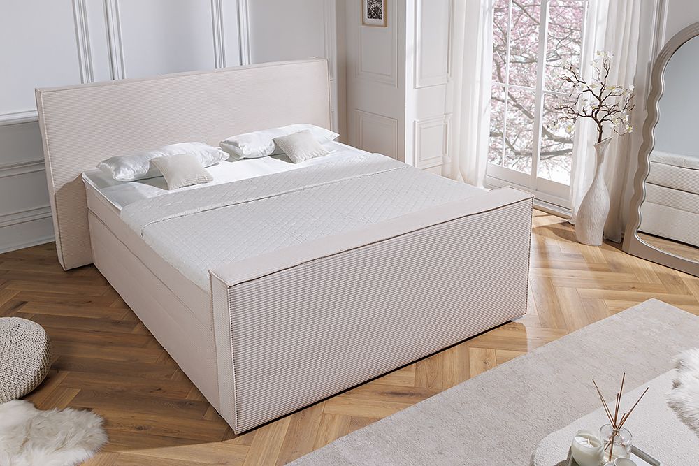 Design Boxspringbett SIGNUM 180x200cm beige Cord inkl. Topper Matratze und Stauraum