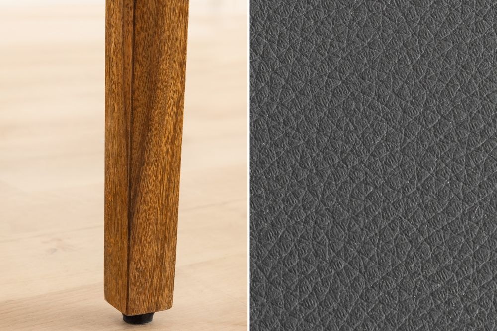 Massivholz Stuhl PURE braun stone finish dunkelgrau Sheesham mit Kunstlederbezug