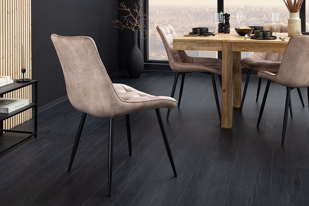 Design Stuhl ROADSTAR champagner greige Samt schwarze Metallbeine