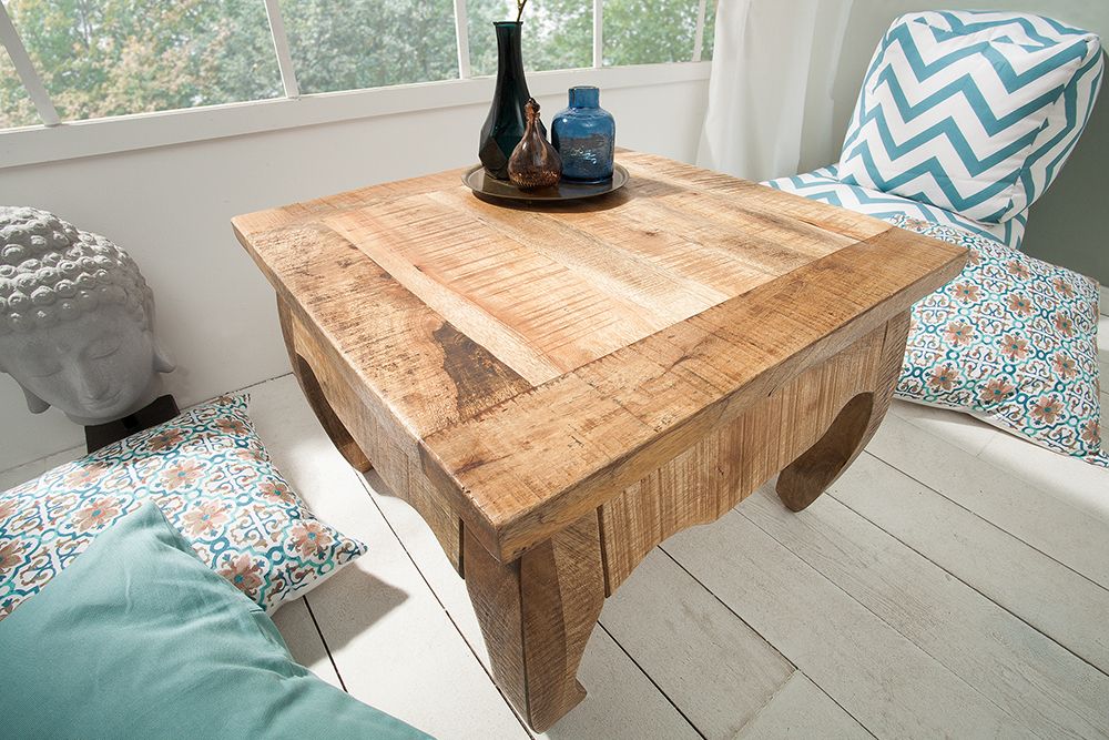 Massiver Couchtisch OPIUM ANTIQUE 60cm natur Mangoholz Beistelltisch