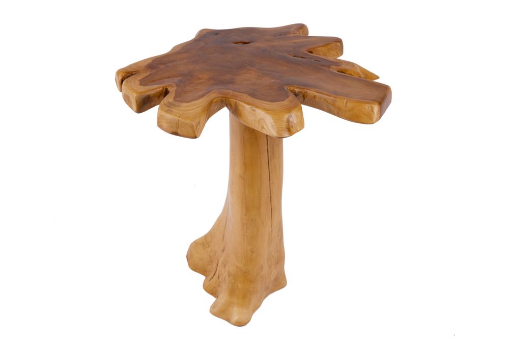 Massiver Beistelltisch ROOT 60cm Teakholz mit Jahresringen