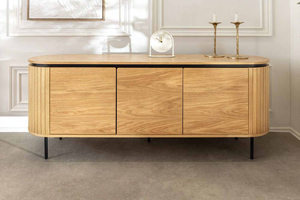 Modernes Sideboard ATELIER 160cm natur Eiche schwarz Metall vier Fächer