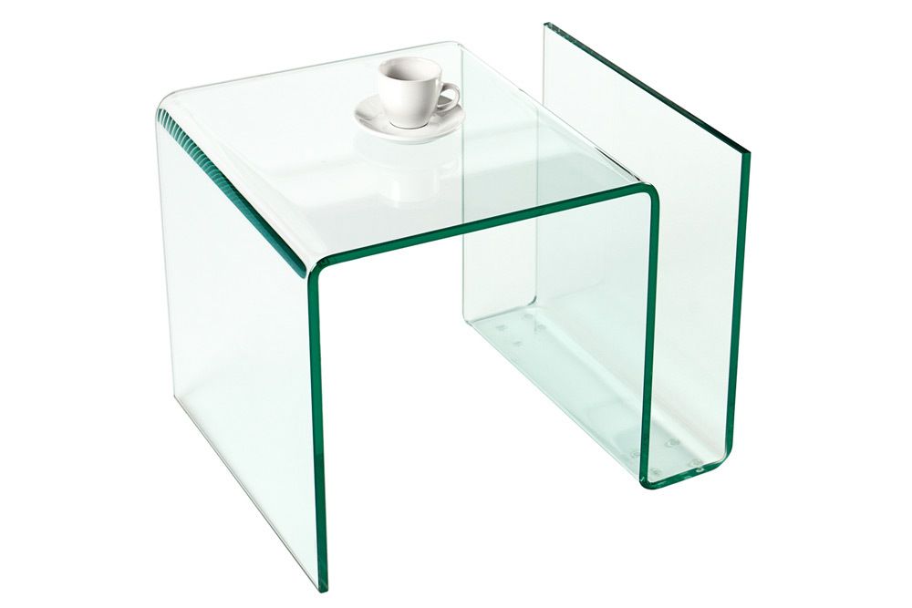 Extravaganter Glas Couchtisch FANTOME 50cm Beistelltisch mit Ablage für Magazine transparent