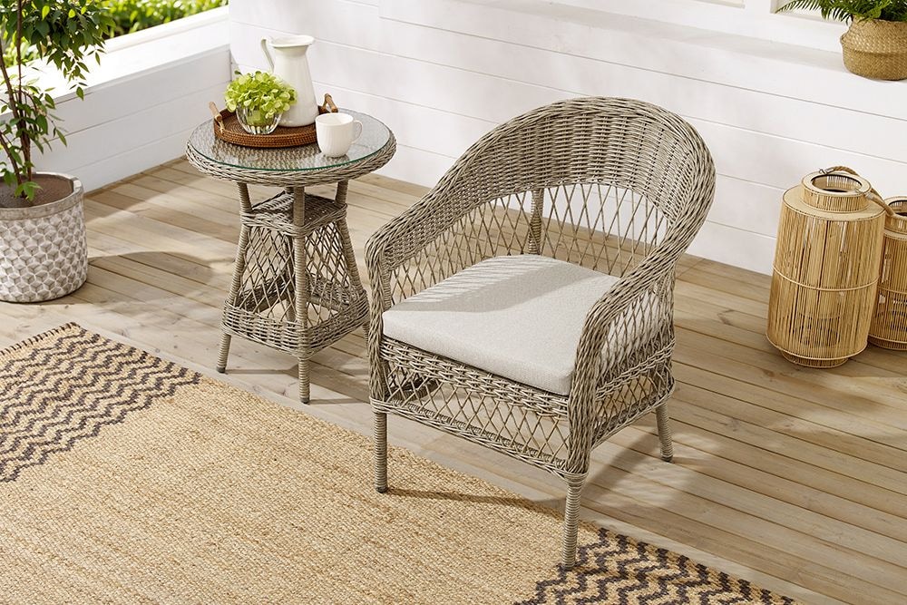 In- und Outdoor Garten-Set ELYSEE natur taupe Polyrattan Aluminium inkl. Tisch Kissen