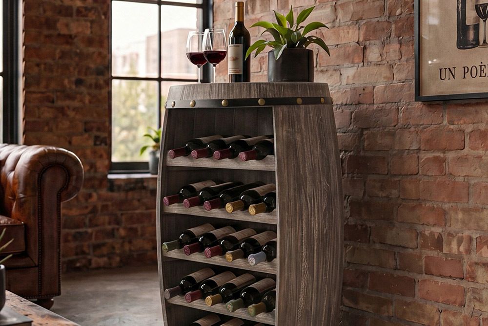 Authentisches Weinregal BODEGA 80cm natur Pinie Weinfass Shabby Chic