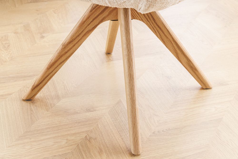 Drehbarer Stuhl UNIQUE beige Chenille Eichenholzbeine mit Armlehne