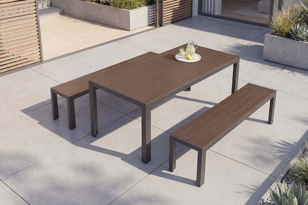 Moderner Gartentisch DESIGNO 205cm dunkelbraun schwarz Aluminium wetterfest