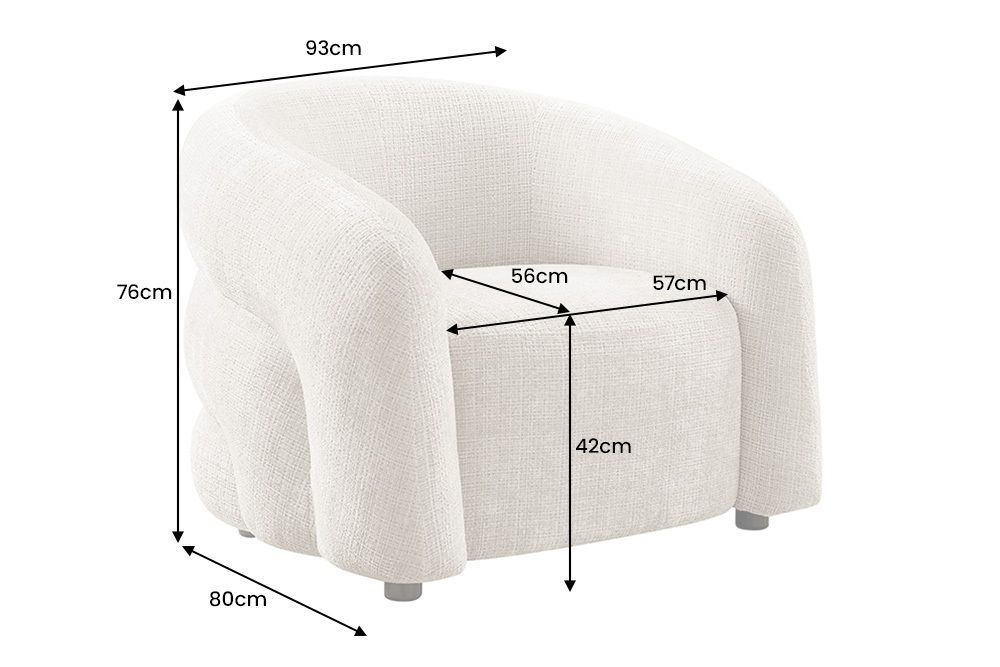 Design Sessel VOGUE 95cm grau Chenille mit Armlehnen und Nosagfederung