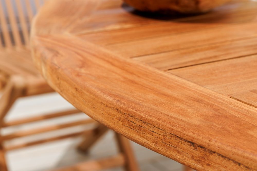 Massiver Gartentisch EMPIRE TEAK 120cm natur Teakholz rund klappbar Outdoor Balkontisch