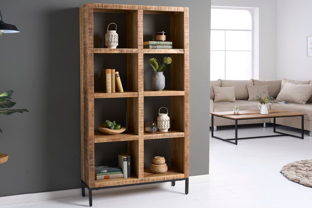 Massives Regal IRON CRAFT 176cm Mangoholz Bücherregal acht Fächer Industrial Design