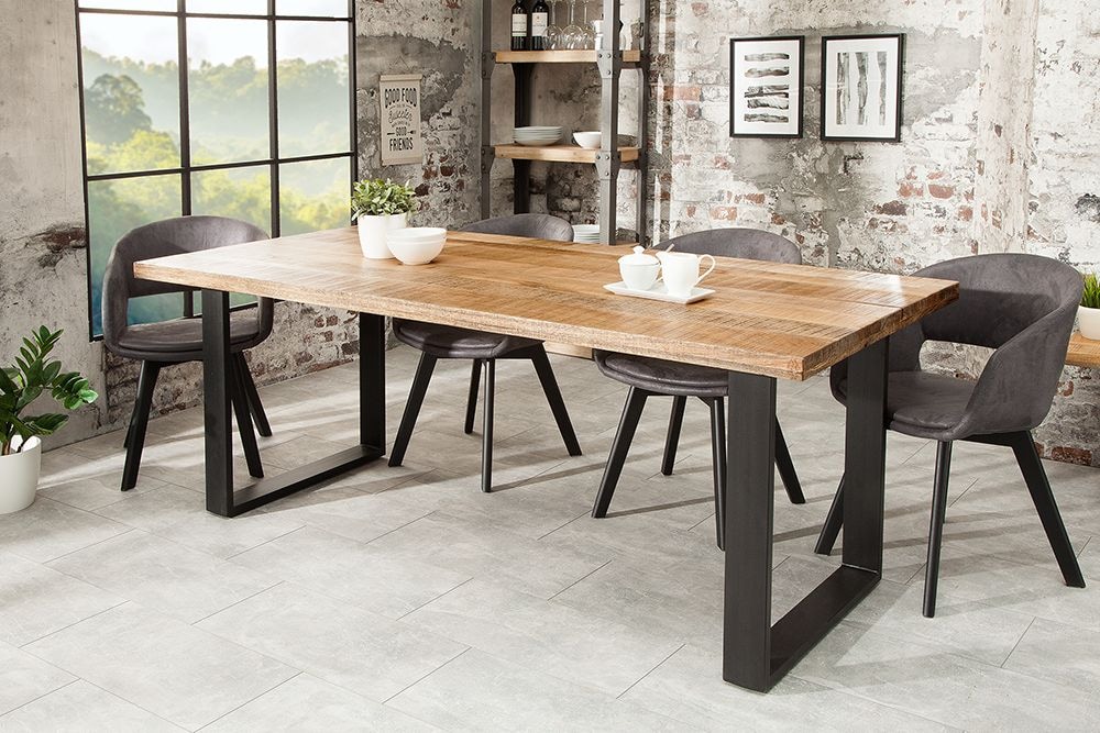 Massiver Esstisch IRON CRAFT 160cm natur Mangoholz Eisen Kufengestell Industrial Design