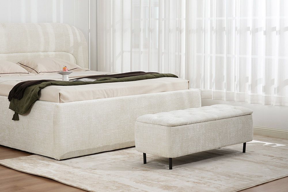 Extravagante Polsterbank EN VOGUE 120cm beige Cremona Chenille Sitzbank mit Stauraum