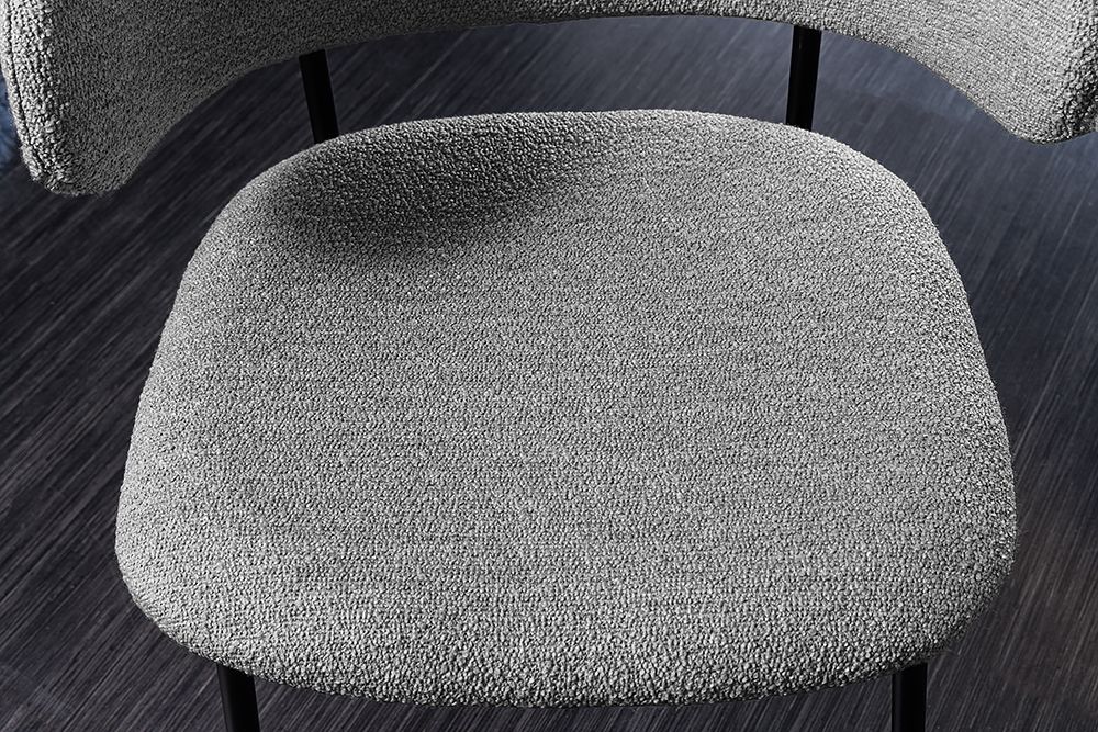 Design Stuhl VOGUE grau Bouclé schwarze Metallbeine