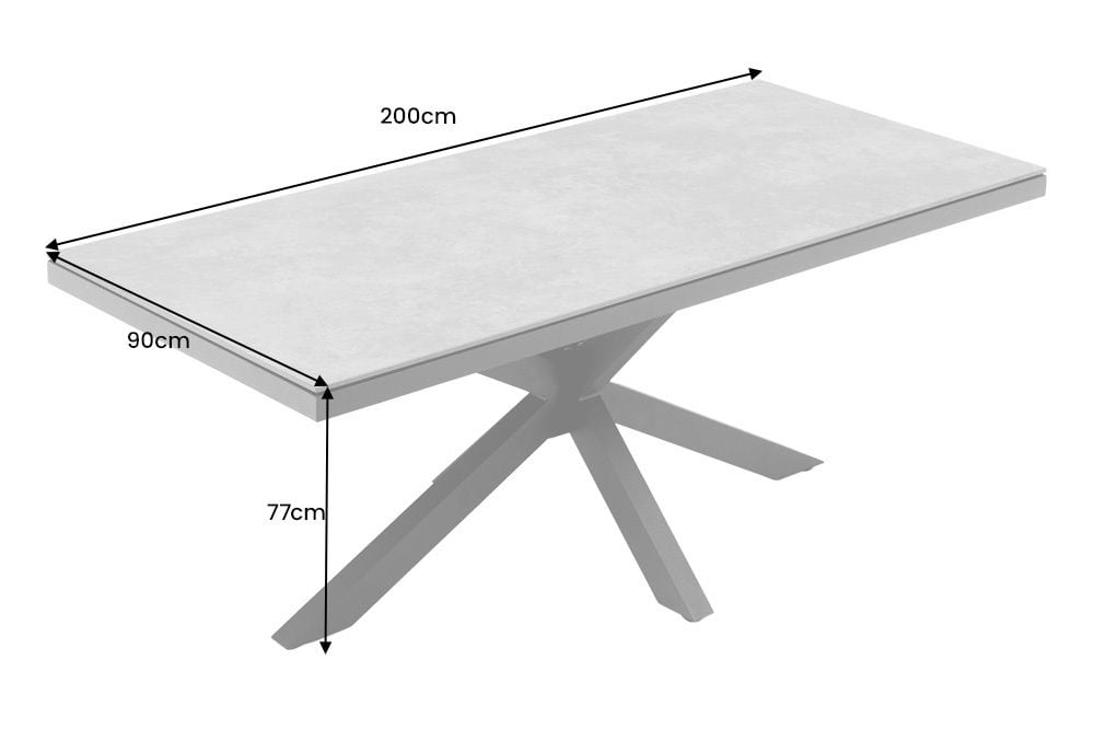 In- und Outdoor Esstisch GALAXIE 200cm hellgrau Keramik anthrazit Aluminium