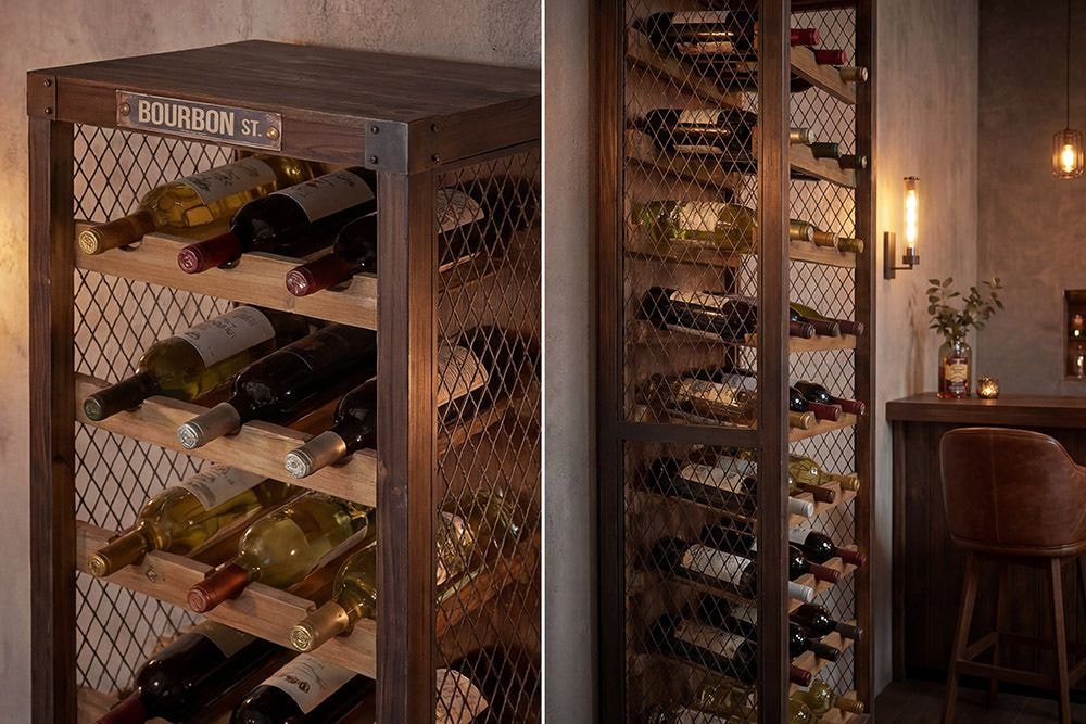 Authentisches Weinregal BODEGA 190cm natur Pinienholz Flaschenregal Schubladen