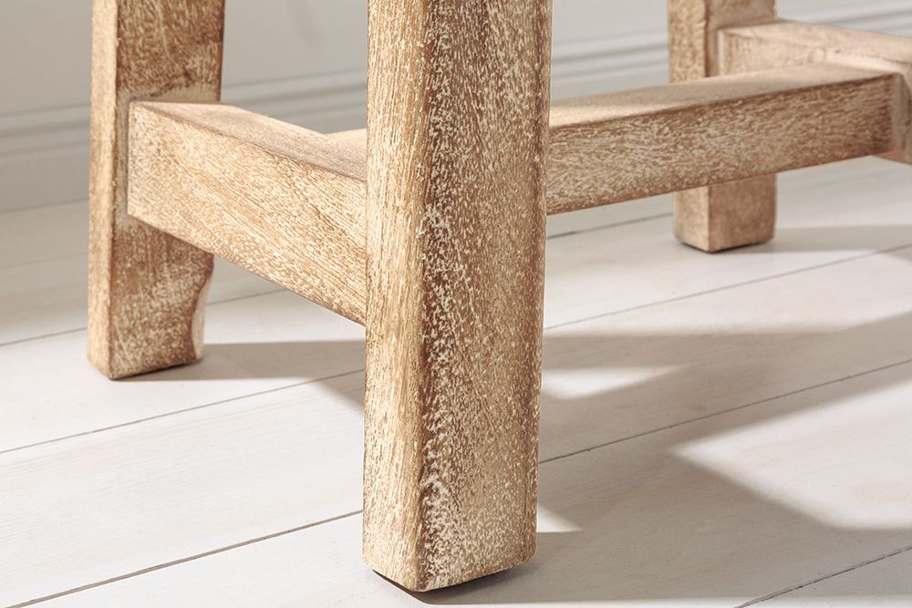 Massiver Hocker FINCA 45cm beige Mangoholz Handarbeit Boho Shabby Chic