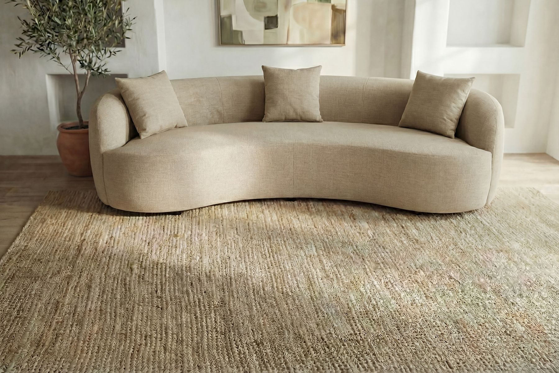 Modernes Sofa ATELIER 230cm beige Samt 3-Sitzer Couch inkl. Kissen