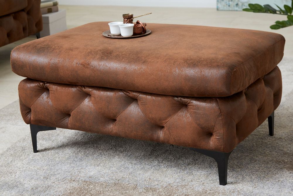 Chesterfield Sitzhocker MODERN BAROCK 90cm antik braun Fußhocker