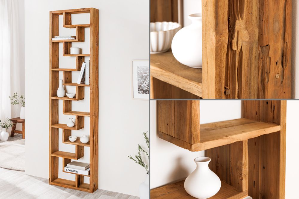 Massives Bücherregal JAVA 200cm natur recyceltes Teakholz Standregal Raumtrenner