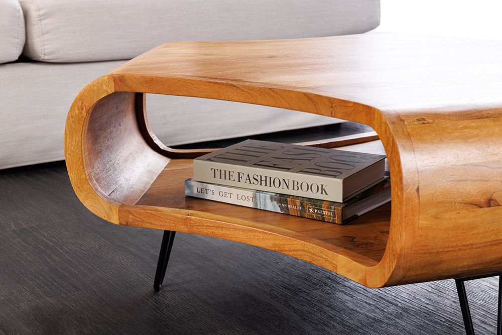 Massiver Couchtisch ORGANIC LIVING 90cm braun honey finish Akazienholz  mit Stauraum