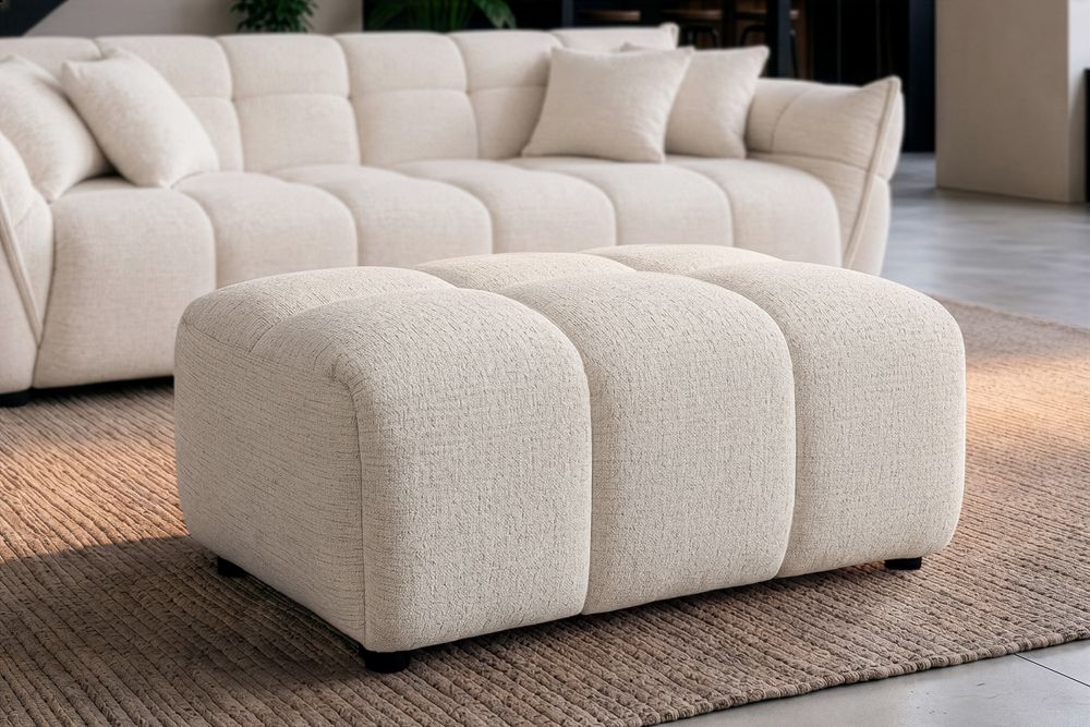 Moderner Hocker CLOUD 100cm beige Bouclé Tweed Soft Federkern Fußhocker Sitzhocker