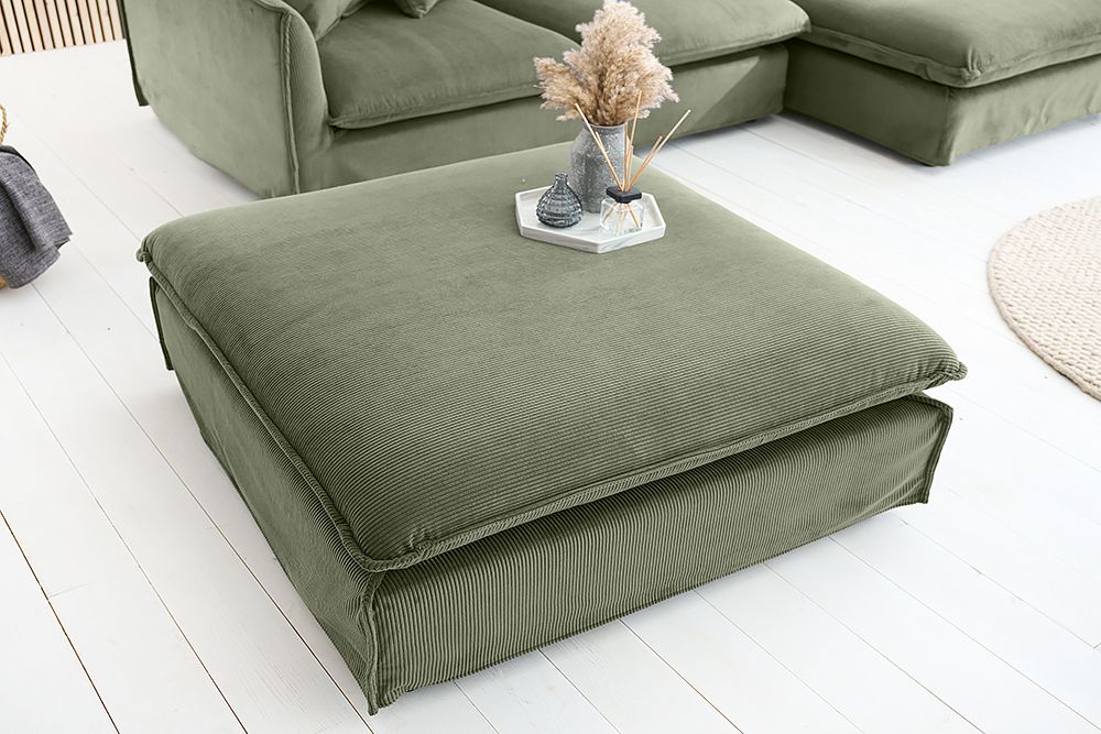 Großer Sitzhocker HEAVEN 100cm grün Cord Sofahocker abnehmbarer Bezug