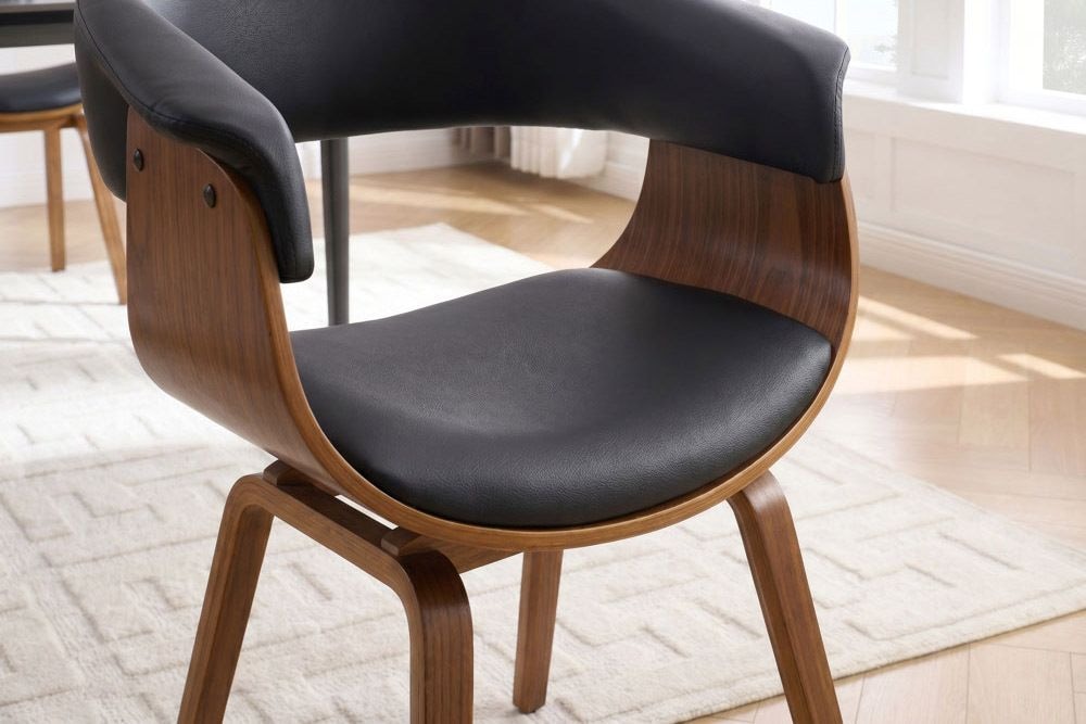 Design Stuhl ORGANIC schwarz Walnuss Kunstleder mit Armlehnen