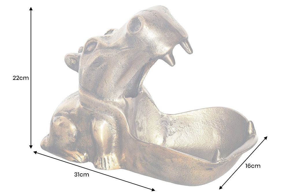 Handgearbeitete Deko Schale HIPPO 30cm messing gold Metall Aluminium