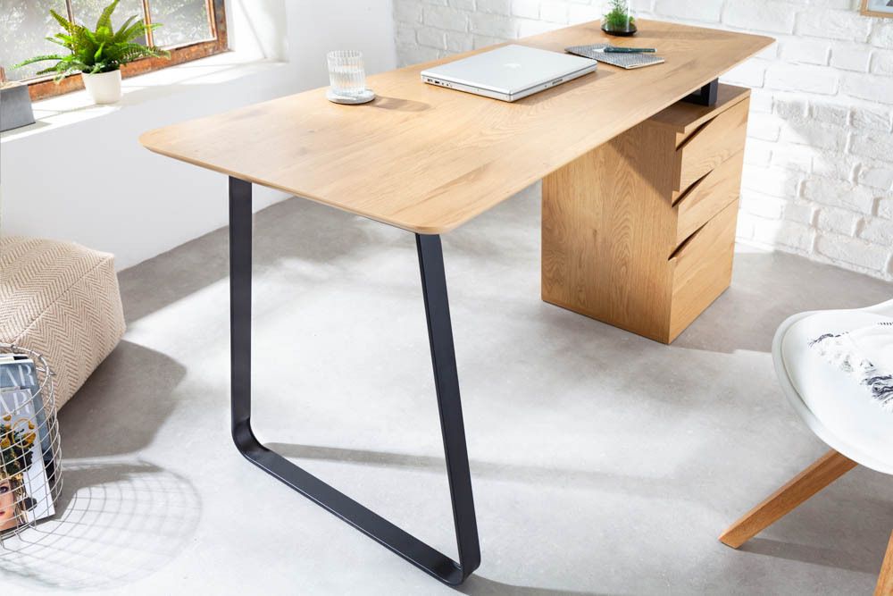 Industrial Schreibtisch STUDIO 160cm Eichenoptik mit 3 Schubladen