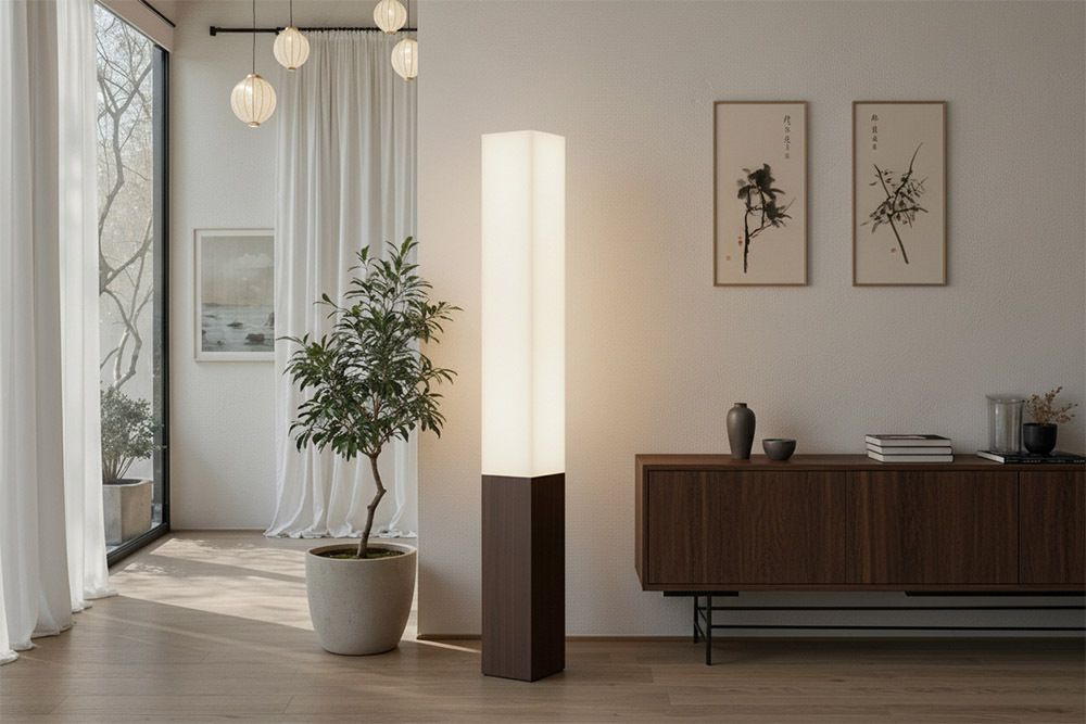 Stilvolle Stehlampe PARIS CLASSIC 160cm weißer Stoffschirm dunkelbrauner Fuß