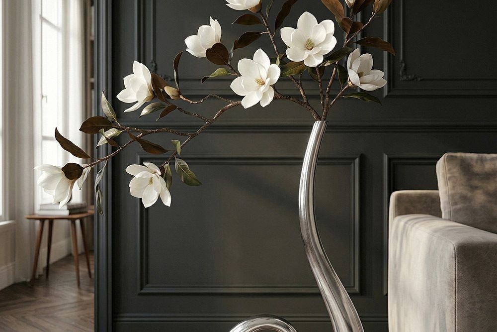 Moderne Vase WAVE XL 106cm silber Aluminium poliert Dekoration