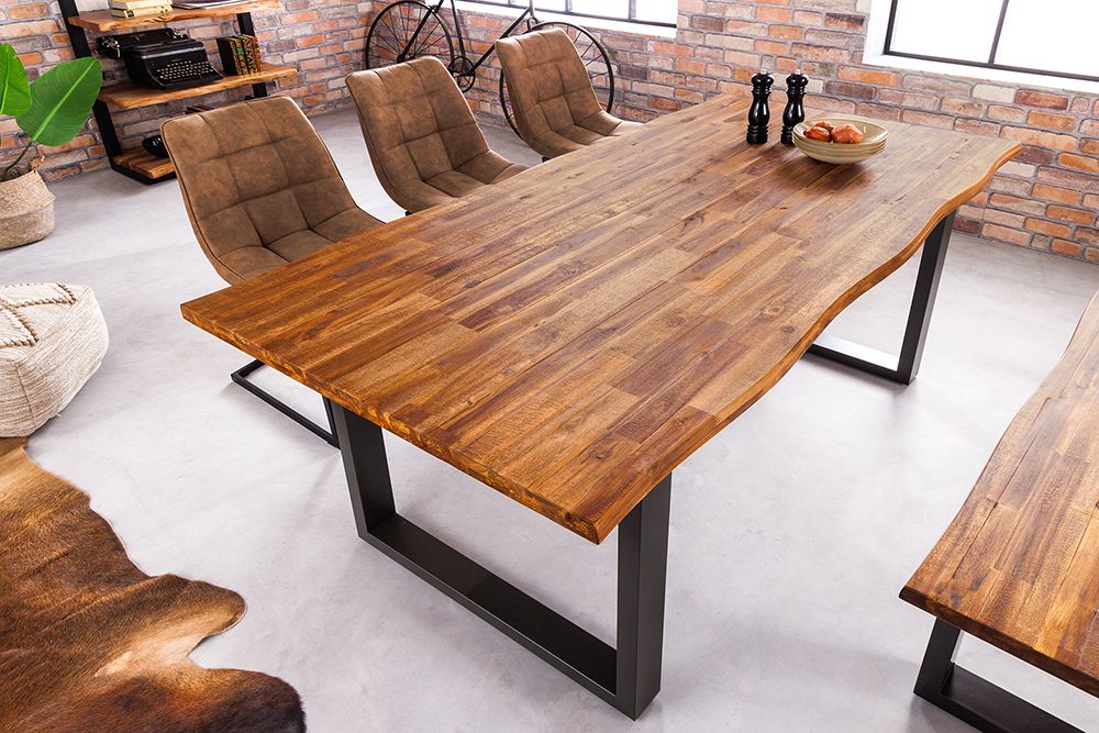Massivholz Esstisch GENESIS 160cm natur anthrazit Akazie Baumkante Industrial Design