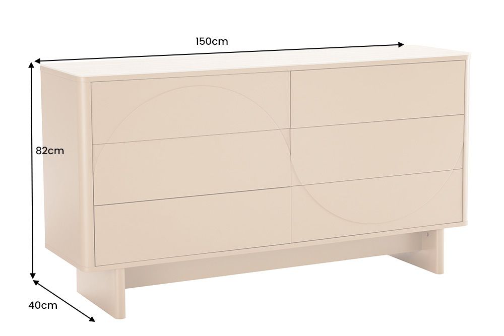 Design Sideboard SAVOY 150cm grau beige greige Keramik Travertin mit sechs Schubladen