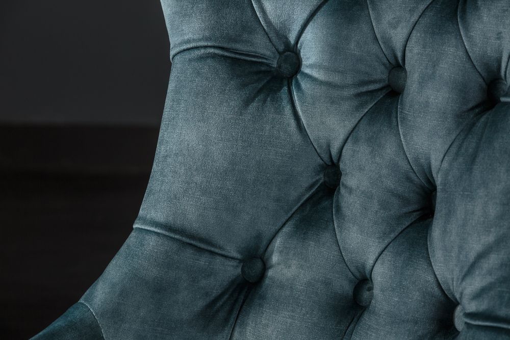 Eleganter Stuhl CASTLE petrol Samt Landhausstil mit Komfortgriff