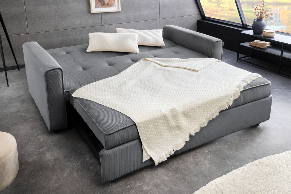 Ausziehbares Schlafsofa SMART 180cm grau Cord 2-Sitzer Couch mit Nosagfederung