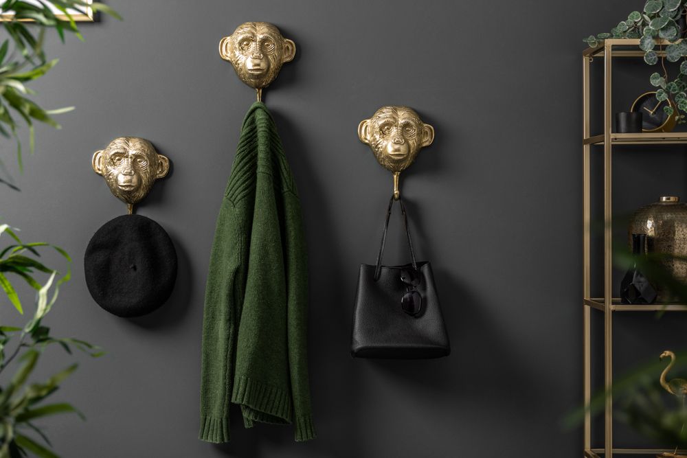 Extravagantes Kleiderhaken 3er Set THREE APES 25cm gold Handarbeit