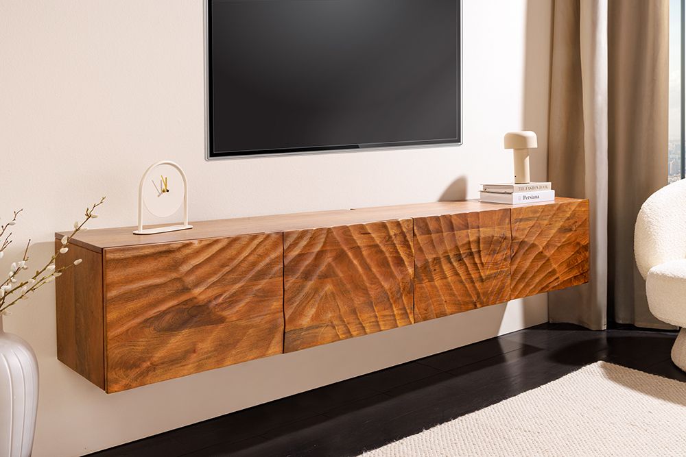 Massives TV-Board SCORPION 200cm braun Mangoholz hängend Lowboard