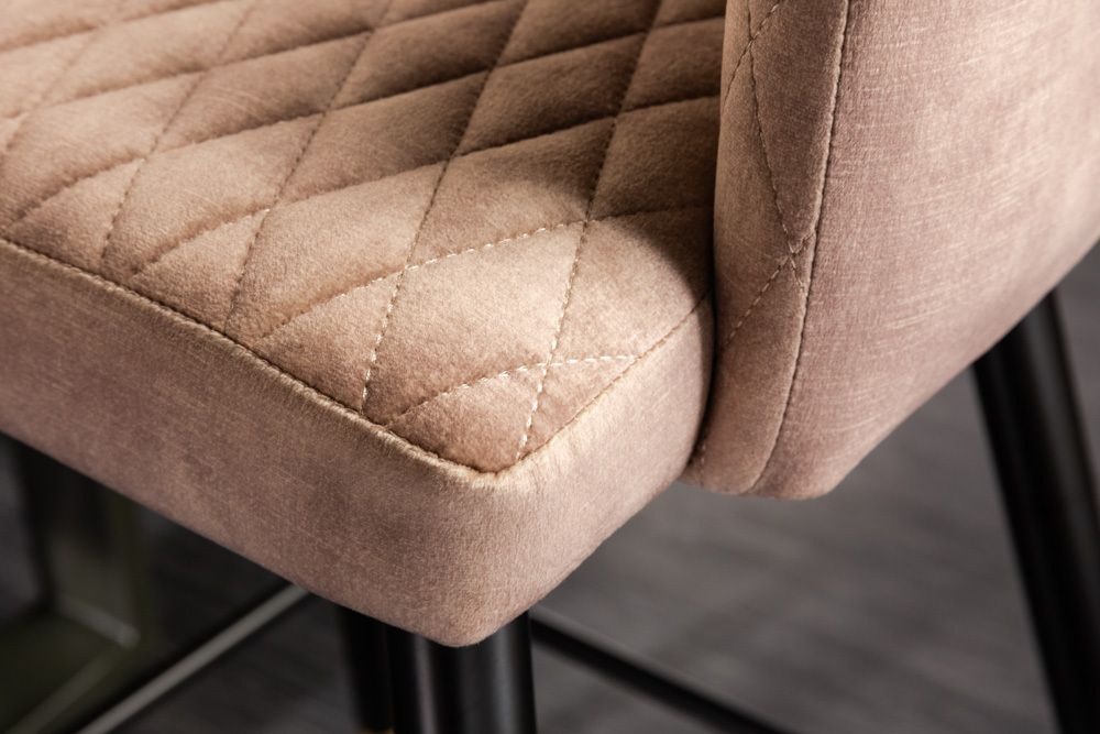 Design Barhocker PARIS greige Samt mit Lehne Metall schwarz gold Ziersteppung