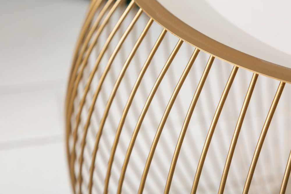Runder Couchtisch STORAGE 40cm gold weiß Metall Tablett Beistelltisch mit Stauraum handmade